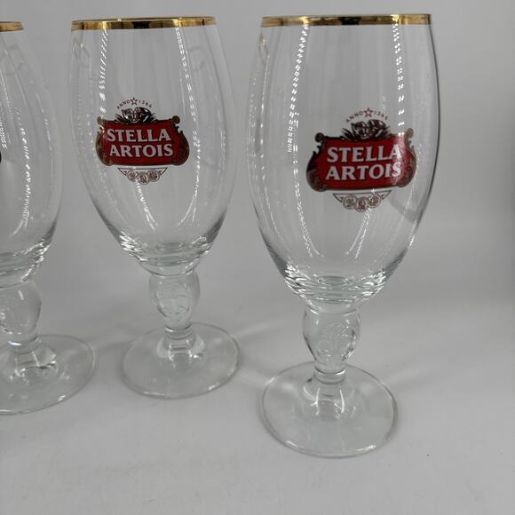 Set of 4 Stella Artois 40CL Gold Rimmed Beer Glasses Chalices Barware Lager Ale - Picture 4 of 16